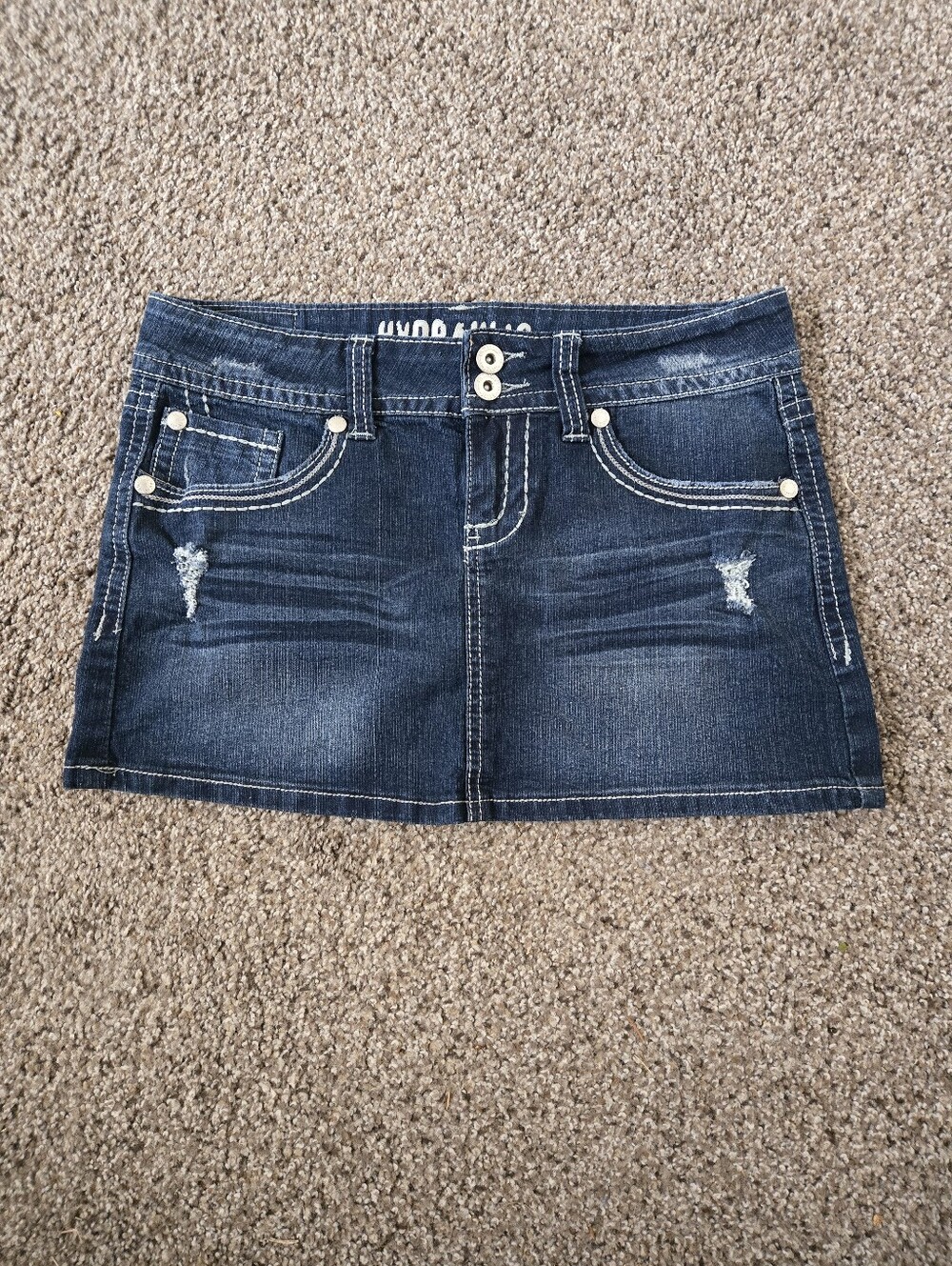 Hydraulic Y2K Low Rise Micro Mini Jean Skirt Denim Blue Distressed Size 7/8